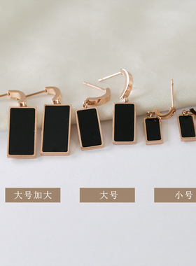 黑色长方形玫瑰金显脸瘦优雅耳环