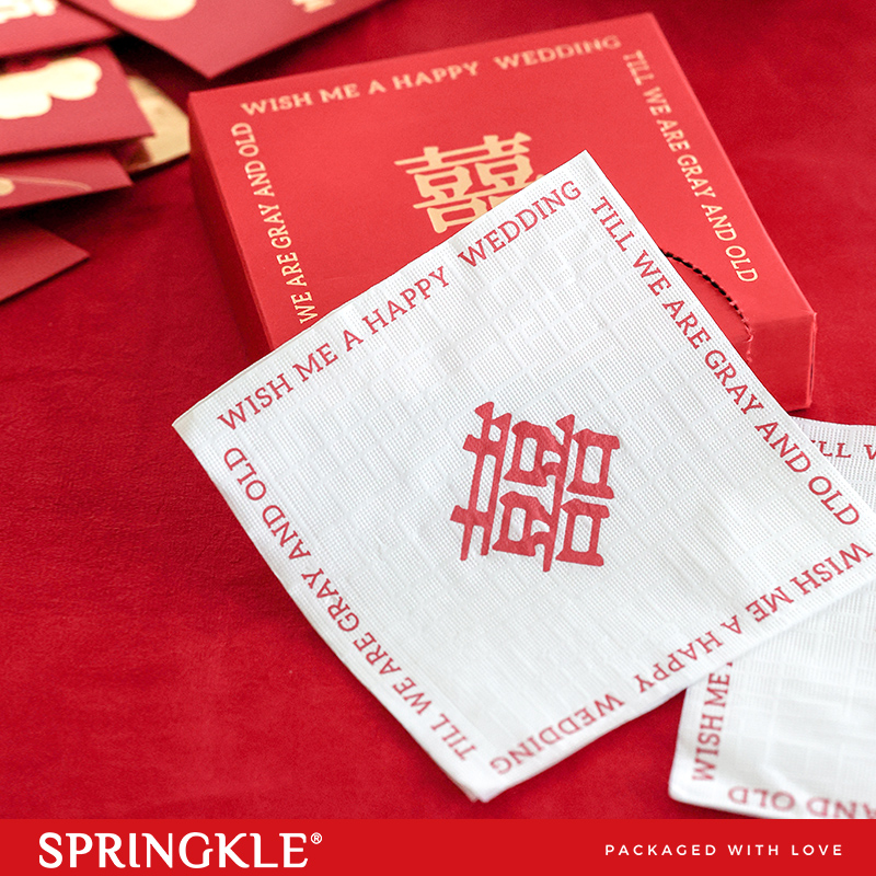 springkle结婚纸巾喜字餐巾纸盒装酒席喜宴一次性抽纸婚庆备婚品 - 图0