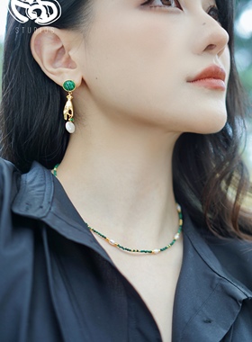 天然绿松石珍珠项链女