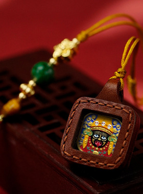 热贡唐卡车挂包挂钥匙扣五爷文殊手绘扎基拉姆唐卡黄财嘎乌盒车挂