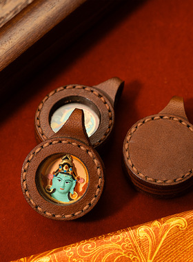 手绘擦擦唐卡五爷绿度母黄财五财眼大黑天擦擦唐卡小圆皮壳吊坠