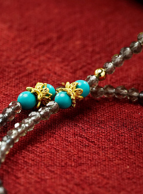 五爷皮壳吊坠项链黄财绿度母方形嘎乌盒随身唐卡吊坠灰色珠链项链