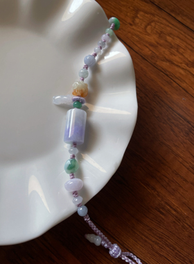 天然a货翡翠飘紫桶珠路路通转运珠福小猪一鸣惊人多宝好运手绳链