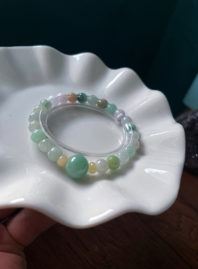 天然a货翡翠多宝马卡龙卡7+11圆珠转运珠清新甜手串手链玉石珠串