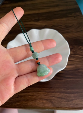 天然翡翠A货锁匙手机挂编绳招财纳福乌鸡绿小猫爪八卦包包挂坠饰