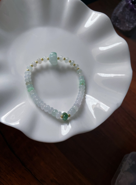 天然a货翡翠飘花莲花珠5.5小鼓珠串简约极细圆珠气质单圈手串手链