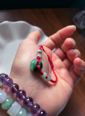 天然翡翠A货飘绿小厚平安扣编红手绳喜气新生婴儿童新年手绳手链