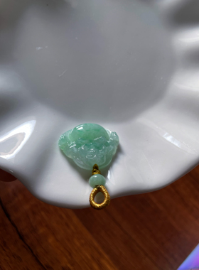 天然翡翠A货玉石冰糯绿佛公锁骨链儿童小吊坠挂件大肚笑佛弥勒佛