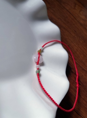 本命年天然a货翡翠浅浅粉底小小平安扣好运平安玉石红成人细手绳