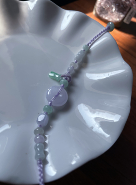 天然a翡翠浅紫小平安扣提溜蝉一鸣惊人葫芦小花甜美好运手工编绳