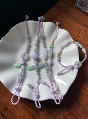 手绳集天然a货翡翠浅紫转好运圆珠平安扣甜甜圈貔貅编织玉石手链