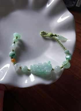 天然A货翡翠招财守财生意兴隆如意貔貅有钱币花平安扣多宝手绳链