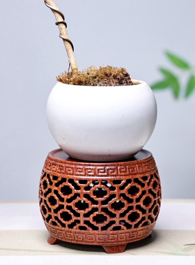 整木鼓形镂空梅花底座 外经10*高7.5cm（内径9cm） 材质花梨木