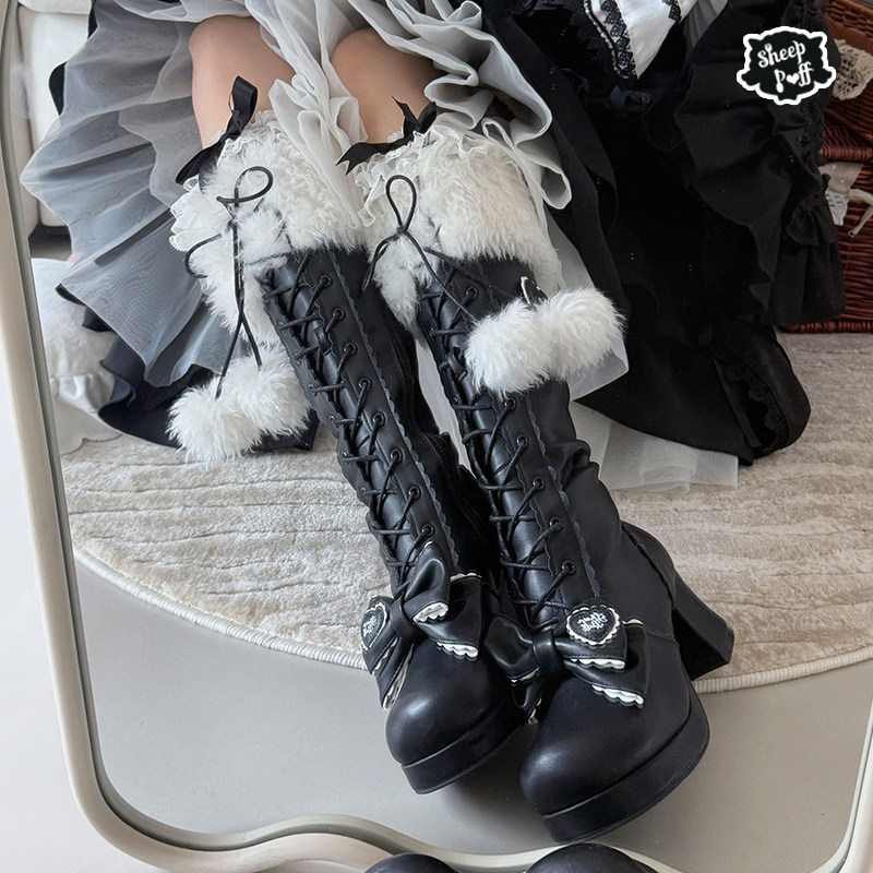 【现货】绒绒人偶 绵羊泡芙Lolita可爱复古秋冬高跟长靴,淘宝优惠券,粉丝福利购,淘宝优惠卷