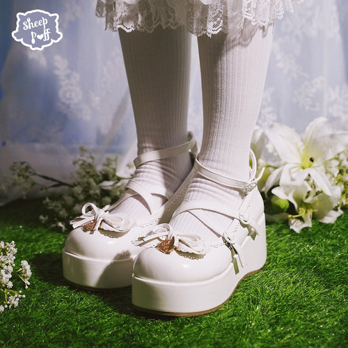 【现货】甜心厚卷 绵羊泡芙Lolita甜美可爱呲甜厚底松糕鞋 - 图2