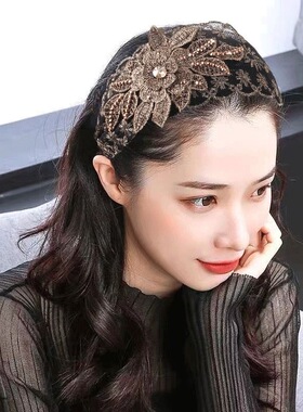 高端遮白发发箍洋气刺绣水钻头箍韩压发圈女气质时尚发带发卡头饰