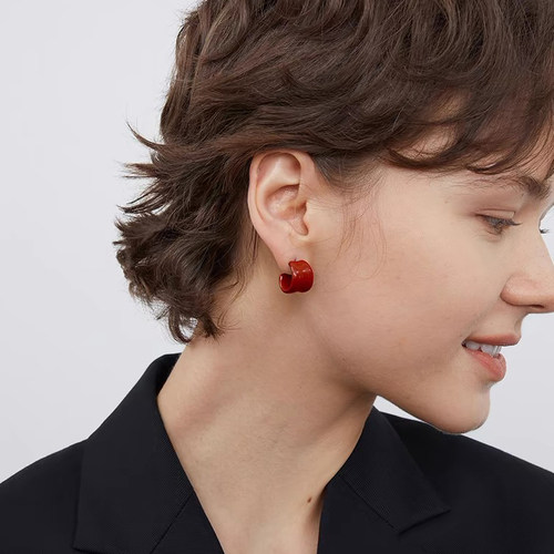 原创设计珐琅小耳圈女多色小众耳饰简约高级气质百搭925银针耳钉 - 图1