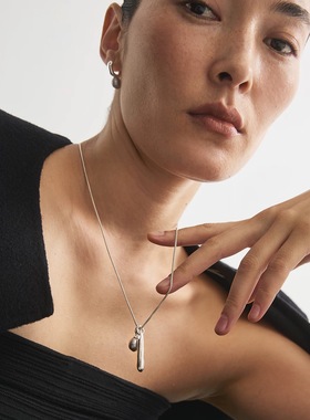 灰色珍珠肌理吊坠项链女