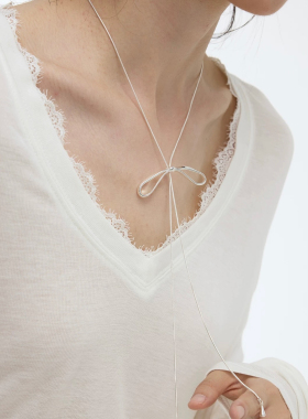 银色蝴蝶结抽拉项链女