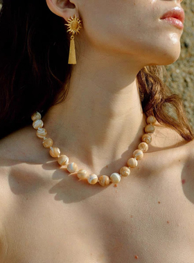 天然贝母艳阳串珠项链女