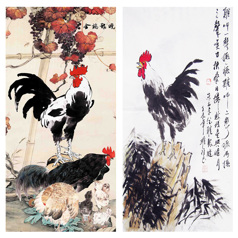 金鸡独立大公鸡雄鸡金鸡报晓挂画玄关客厅入门招财自粘壁画布画-图0