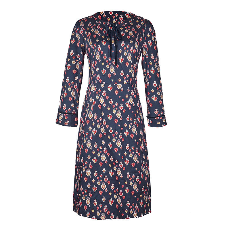 布符印花长袖休闲复古气质收腰搭配修身连衣裙,淘宝优惠券,粉丝福利购,淘宝优惠卷