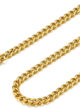 3mm 5mm 7mm不锈钢六面磨古巴链项链 钢/金/黑/45cm-75cm百搭颈链