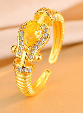 欧美轻奢风螺纹马蒂扣戒指女款微镶嵌锆石设计高级感时尚饰品气质