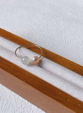 百搭缅甸翡翠开口戒指 美国14k包金不褪色细指环天然淡水珍珠指环