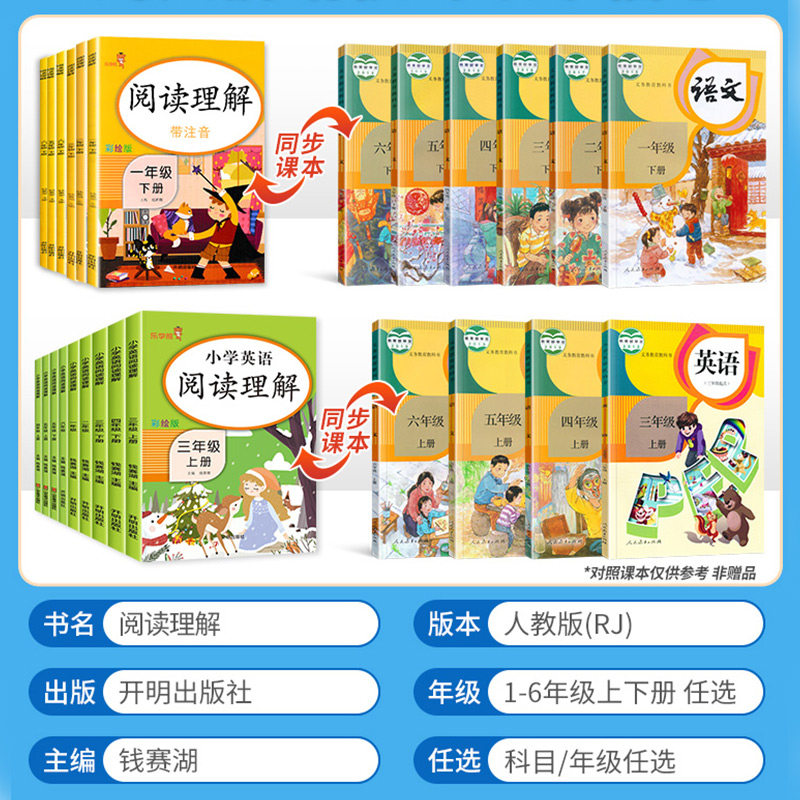 阅读理解专项训练书一二三四五六年级上册下册语文英语全套人教版小学课外阅读理解强化训练同步练习题册天天练看图写话每日一练