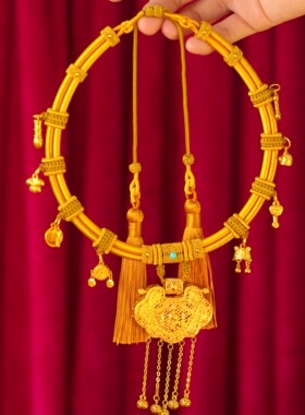 宝宝周岁长命锁项圈挂件吊坠挂绳天子门生项链绳婴儿金锁编绳礼物