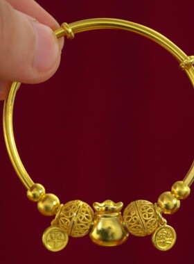 宝宝铜镀金推拉可调福袋手镯