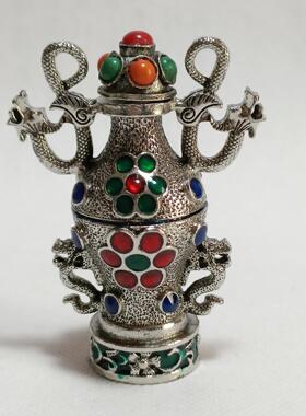 古玩收藏品龙凤纯铜镶嵌宝石双面款铜鼻烟壶烟具内画鼻烟壶手把件