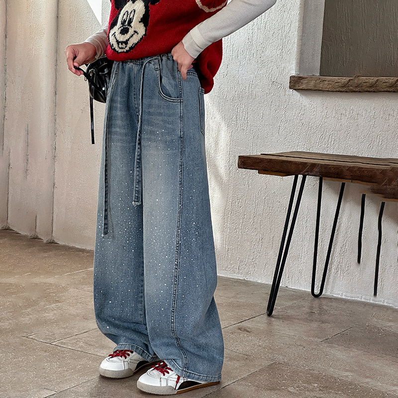 春秋女童阔腿牛仔裤烫钻洋气2026新款中大童百搭时尚长裤秋冬裤子,淘宝优惠券,粉丝福利购,淘宝优惠卷