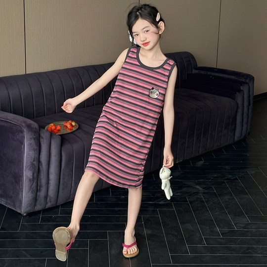 Summer casual long vest and nightgown for girls air-conditioned clothing