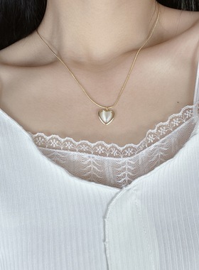 韩国设计猫眼石爱心项链通透百搭复古精致小众高级感ins可叠戴女