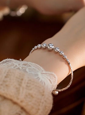 渐变设计珍珠碎银子手镯手环简约轻奢气质可调节