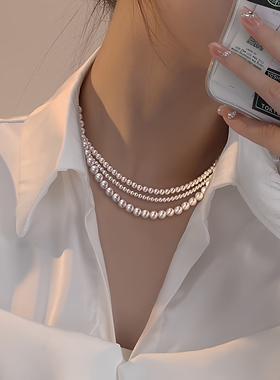 施家珍珠项链女细锁骨链