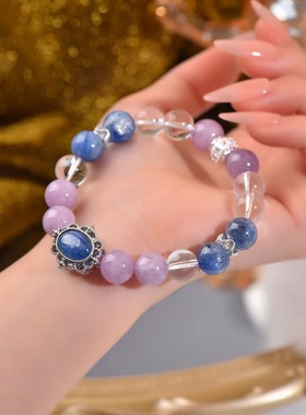 蓝晶石磨盒紫锂辉白水晶