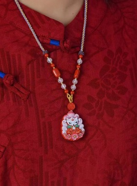 新中式原创彩绘朱砂九尾