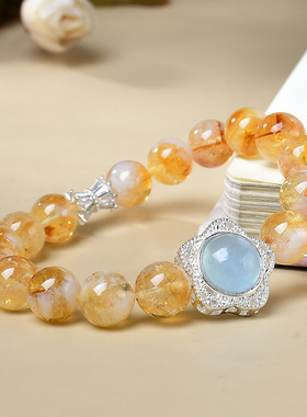 天然黄塔晶海蓝宝白水晶