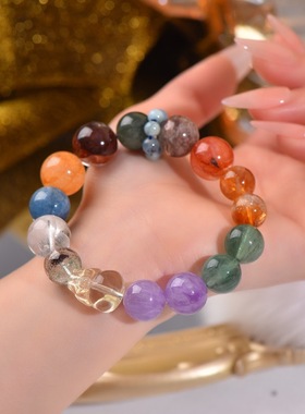 天然绿发晶红胶花黄水晶