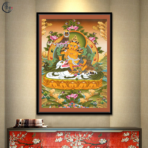 西藏唐卡五路财 神中式客厅玄关书房佛堂禅意茶室装饰画挂轴画 - 图1