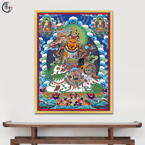 西藏唐卡五路财 神中式客厅玄关书房佛堂禅意茶室装饰画挂轴画 - 图0