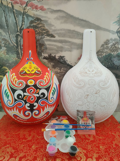 新款国潮多款非遗手工社火马勺脸谱diy带纹路白坯文创材料包