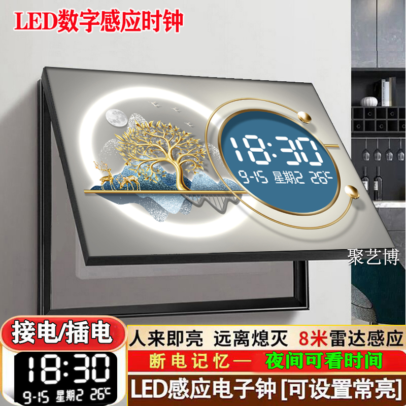电表箱装饰画2024新款带钟表电线盒遮挡配电箱钟表led装饰挂画