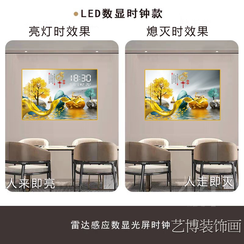 电表箱装饰画2024新款带钟表电线盒遮挡配电箱钟表led装饰挂画