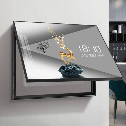 电表箱装饰画2026新款带钟表现代简约遮挡配电箱时钟led装饰挂画 - 图1