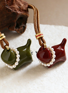 原创时尚精致彩色滴油珍珠猫咪毛衣链轻奢高级感气质百搭长项链女