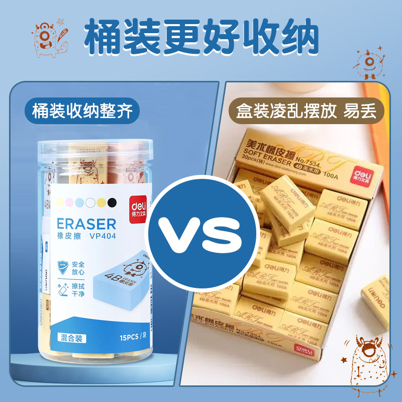 得力桶装橡皮擦美术生考试擦字成线察铅笔小学生专用无屑4b象皮擦超干净不留痕儿童擦得干净2比b幼儿园像皮檫,淘宝优惠券,粉丝福利购,淘宝优惠卷